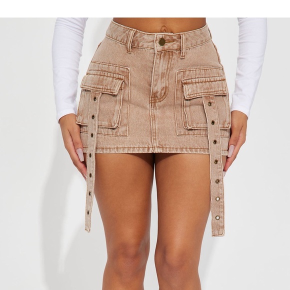 Khaki Denim Skirt - Picture 4 of 6